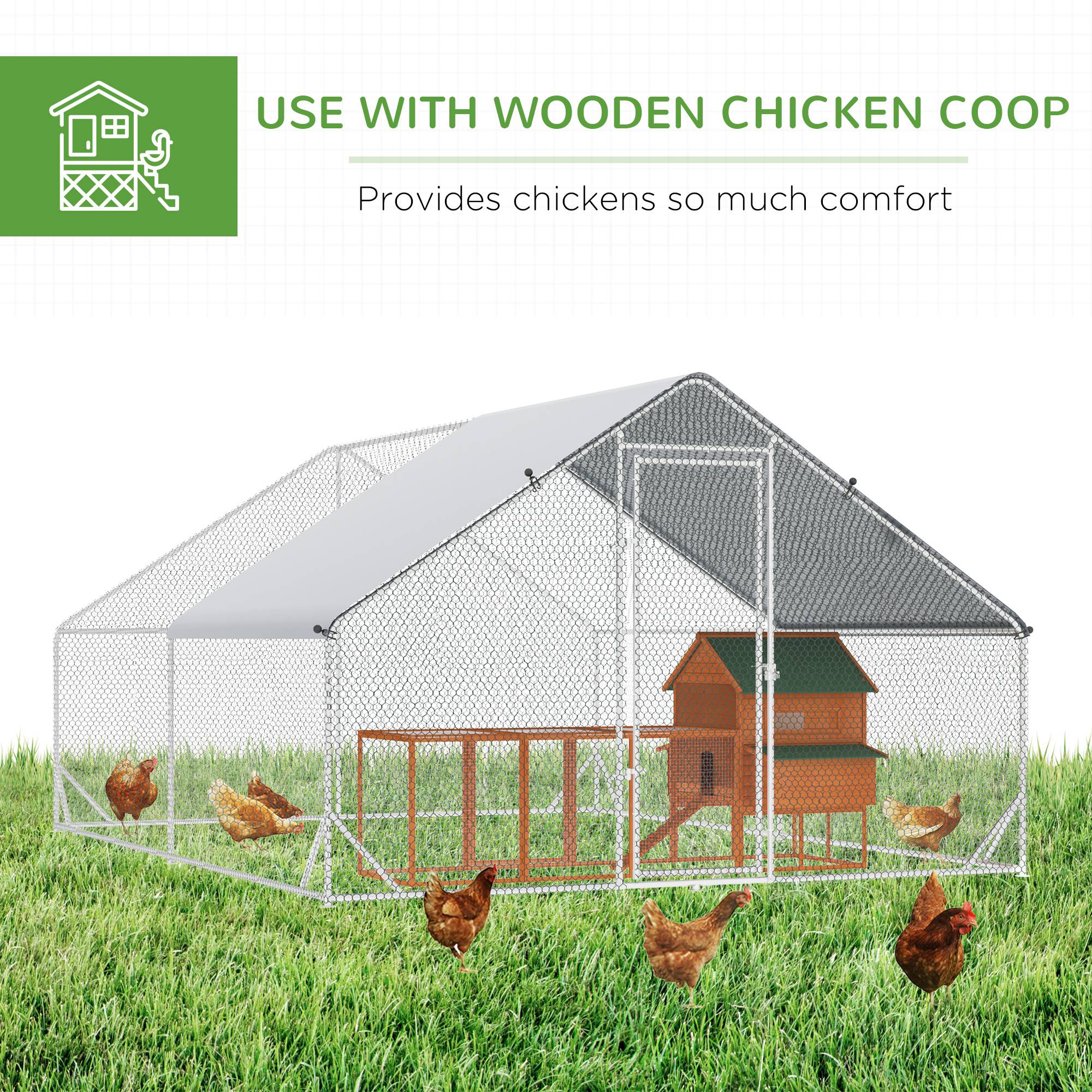 Corral para Gallinas de Estructura Metálica 10 x 13 x 6.5, Gallinero Exterior con Cubierta y Puerta con Cerradura — imagen 2