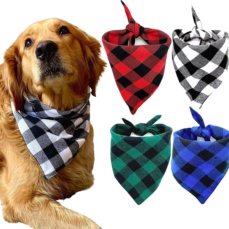 Bufandas para Perros Grandes Pañuelos de Coto para Mascotas Triangulares de Algodón con Estampados de Cuadra Lavables Accesorios para Caninos y Gatos — imagen 1