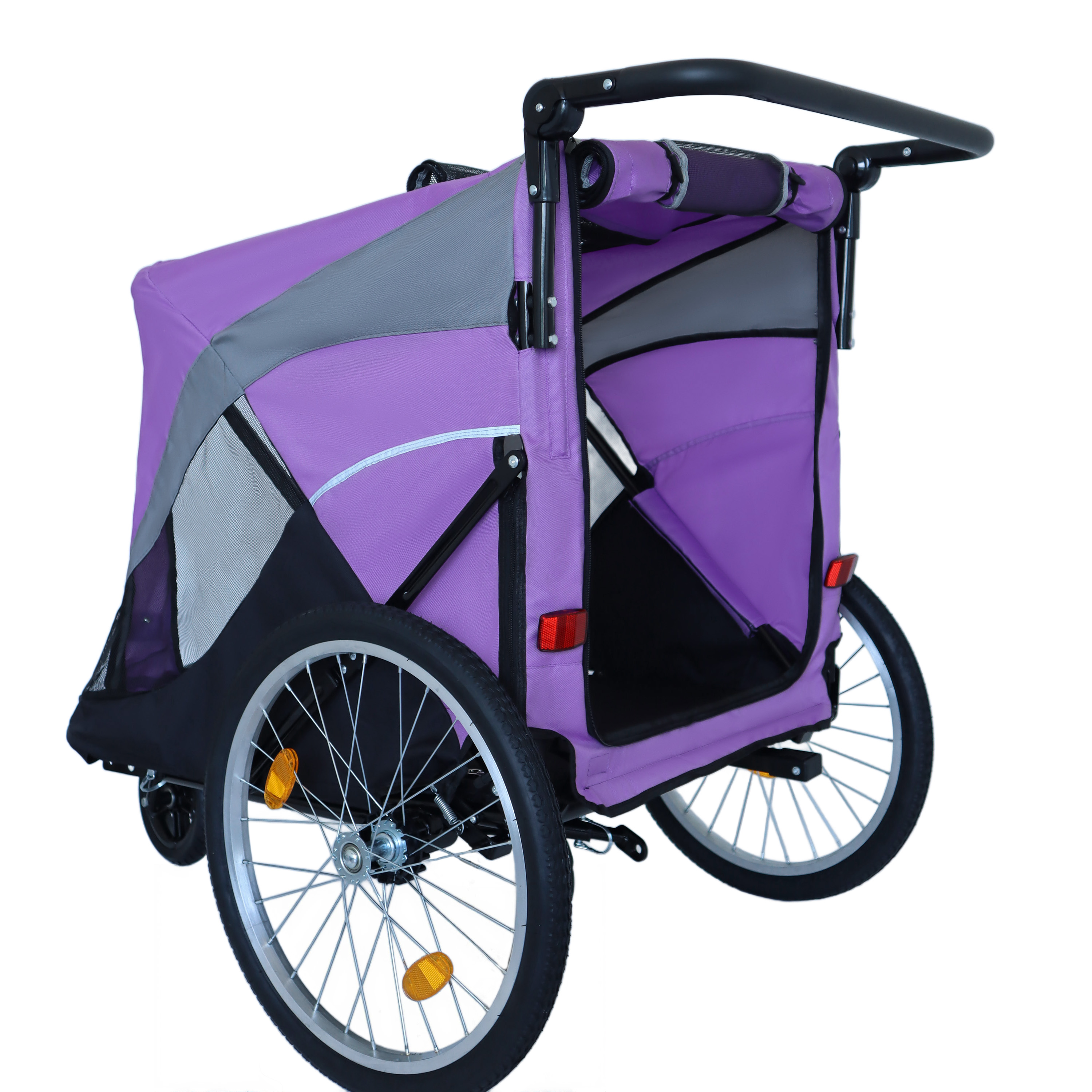 Remolque de Bicicleta y Carrito de Empuje 2 en 1 para Mascotas - Incluye Enganche de Bicicleta Desmontable y Mango de Empuje - Rueda de Liberación Rápida, Correa Interna, Doble Portavasos y Bolsa de Almacenamiento Inferior, Soporta Mascotas de Hasta 100 lbs — imagen 2