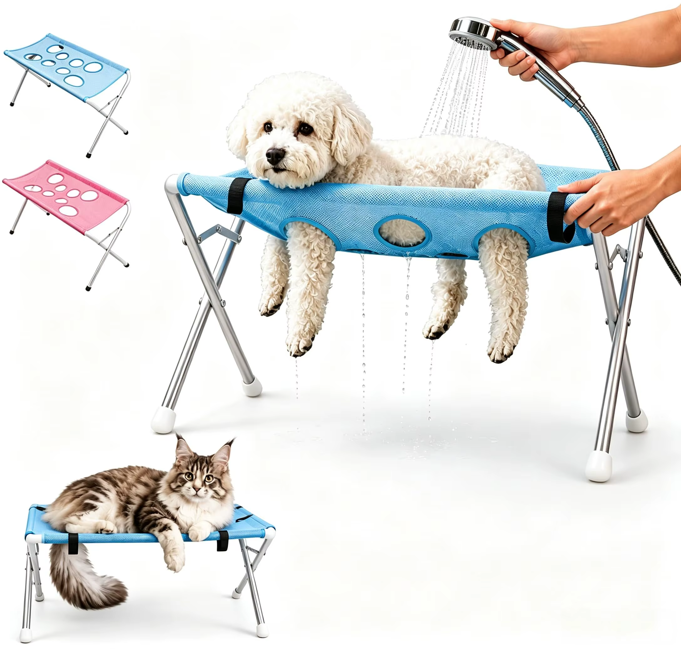 Pet Grooming Hammock for Dog & Cat, Foldable Pet Bathing with Stand，Dog Grooming Hammock, Quick Drying Mesh Material — image 1