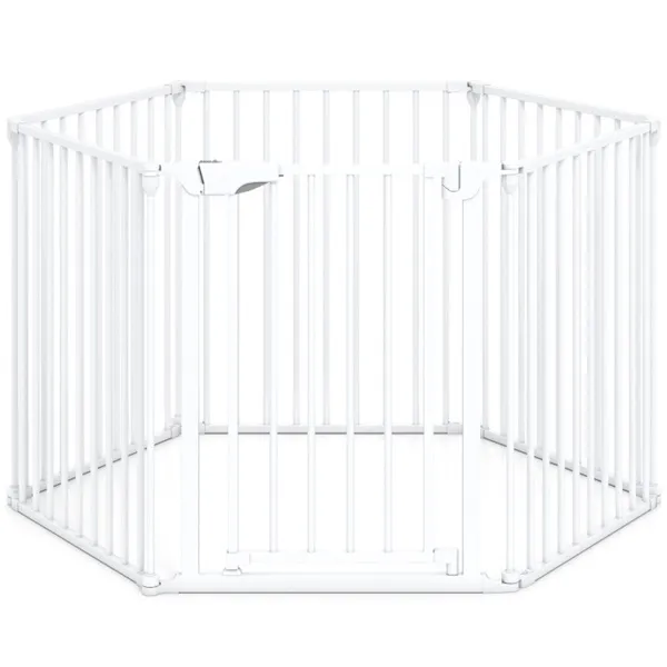 6-Panel Expandable Safety Gate (34.5"-154"), 270° Rotatable Baby/Pet Barrier For Fireplace Stairway Doorway-White — imagen 1