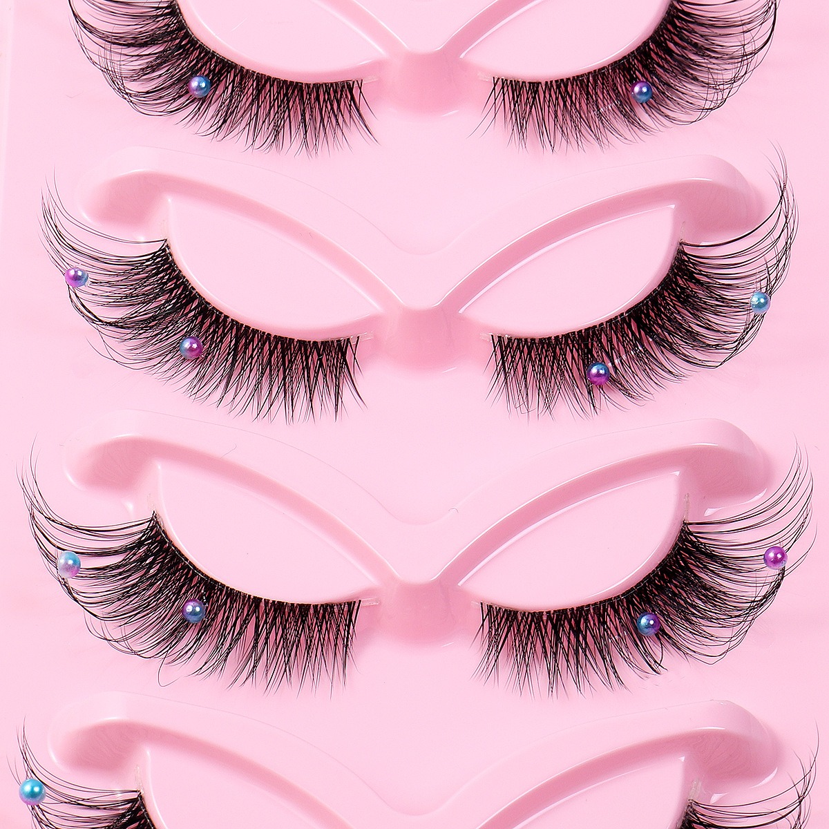 5 Pares de Pestañas Postizas en Racimo, Banda Transparente, Estilo Ojo de Gato Alado Estilizado 3D, Pestañas Dramáticas para Maquillaje — imagen 3