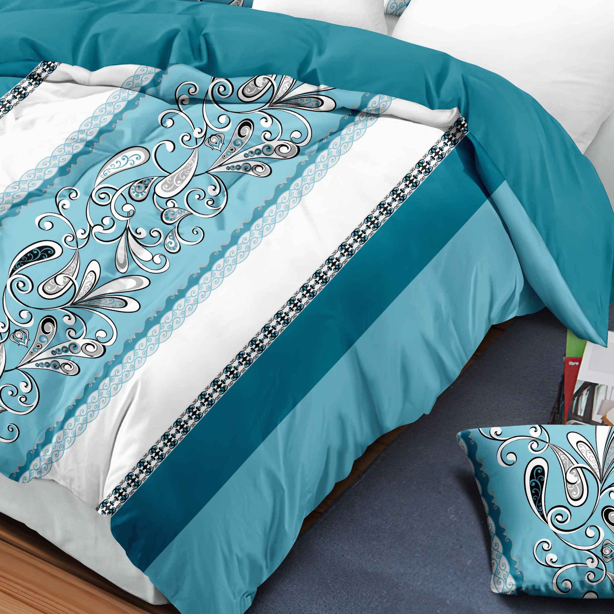 Juego de Edredón y Cortinas Room In A Bag de 9 Piezas, Colcha Gruesa con Estampado de Cachemira Turquesa Aguamarina de Diseñador de EE. UU. con 6 Paneles de Cortina Personalizables, Cubrecama de Alto GSM Apto para Mascotas — imagen 5