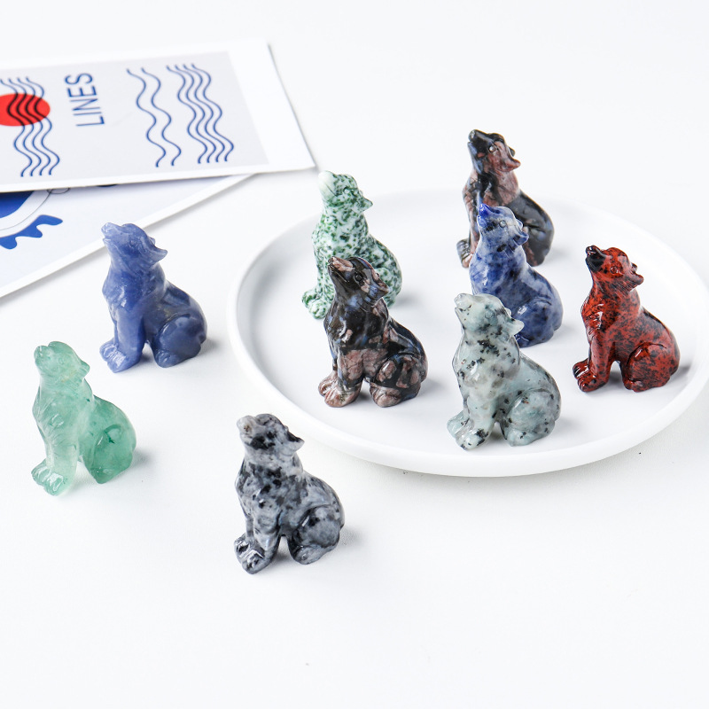 Natural crystal wolf cub carving piece, crystal animal raw stone, mineral specimen, home decoration ornament — image 2