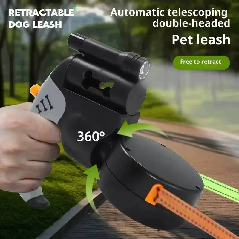 Correa Retráctil Automática de Doble Cabezal para 2 Perros, 3M, con Linterna LED, Cuerda de Tracción Dual 360 Grados — imagen 5