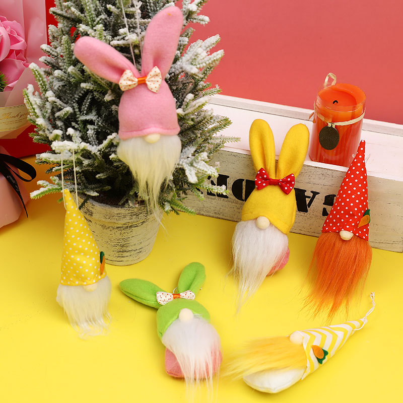 Nuevos decorados de Pascua muñeco elfo conejo sin cara muñeca duende pequeño colgante adorno para hogar — imagen 1