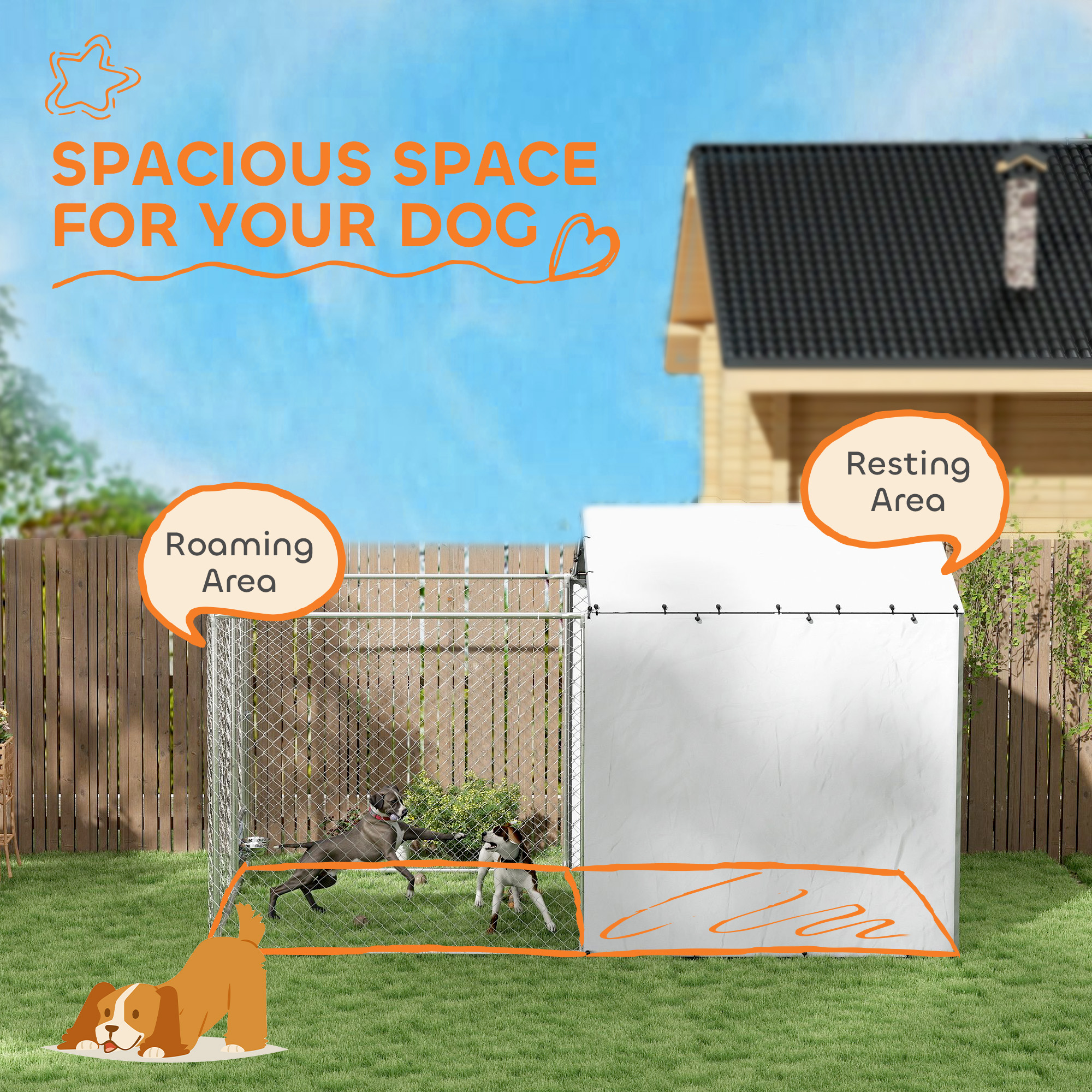 Cubo de Perro Galvanizado con Red de Enlace para Exterior, Cubierta Resistente a Agua y UV, para Canes Medianos y Grandes, 13.1 x 7.5 x 7.5 — imagen 3
