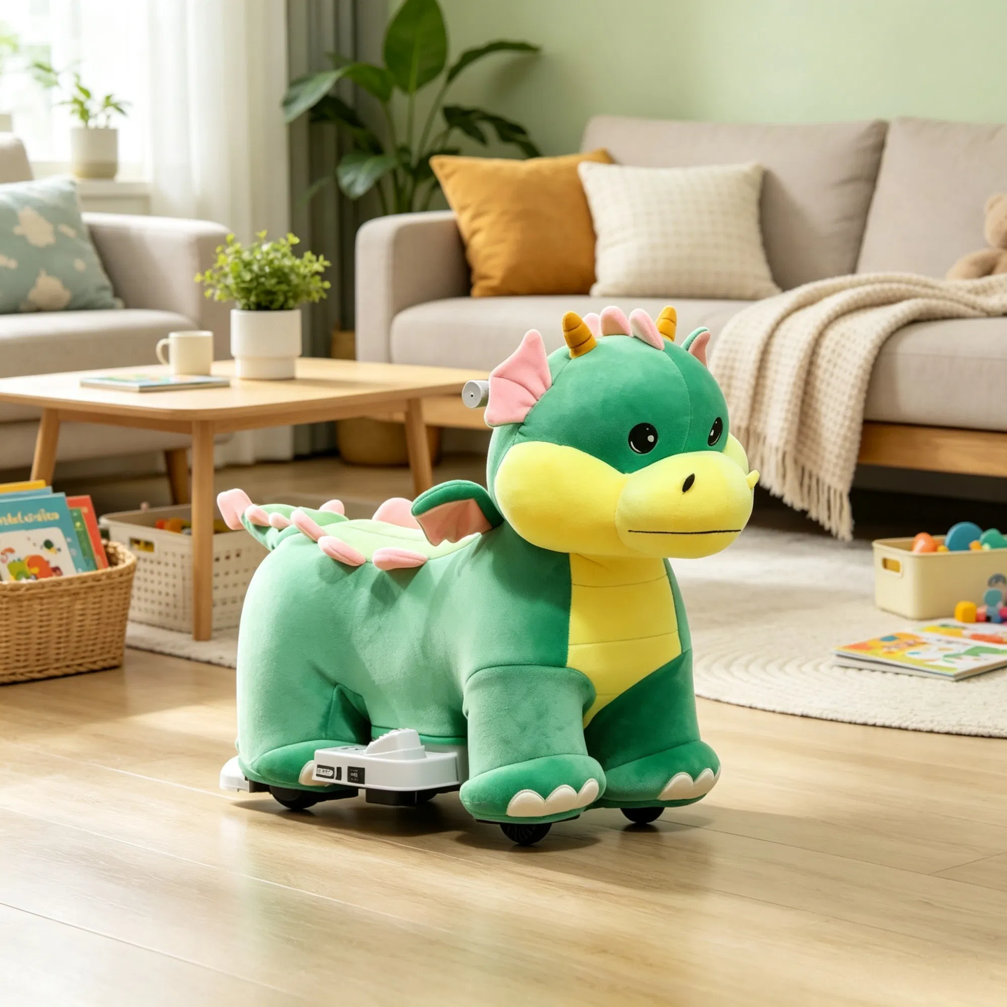 Green 6V Electric Ride On Horse: Battery Powered Toy with Music, Forward Movement & Silent PU Wheels for 18-36 Months — imagen 6
