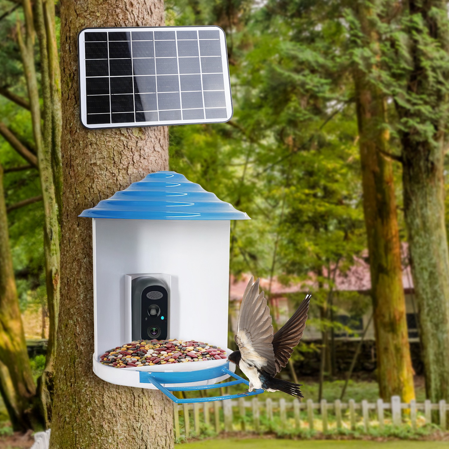 Alimentador Inteligente de Pájaros con Cámara Solar 1080p HD Reconocimiento AI de Pájaros Función de Movimiento Automático Grabación de Video Almacenamiento en la Nube Tarjeta WiFi Conexión App Control IP65 Resista a la Lluvia — imagen 6
