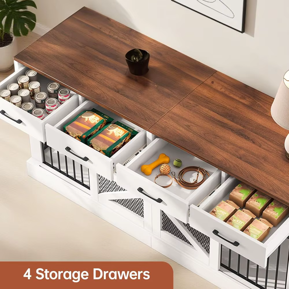 Caja para Perros de Madera Pesada para Interior con 1-2 Perros, Partición Removible y Cajas de Almacenamiento - Mobiliario Multifuncional para Mascotas — imagen 4