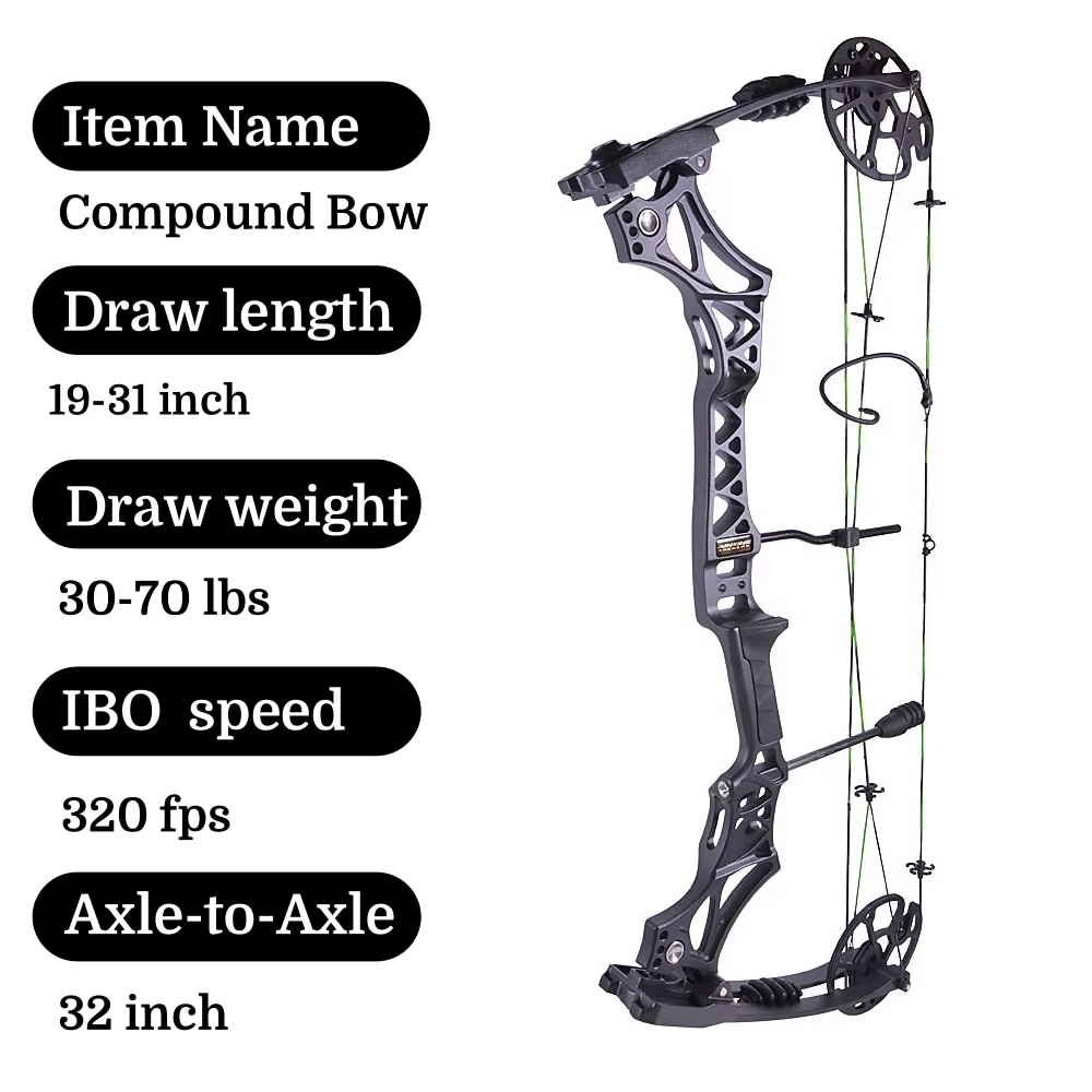 Kit de Arco Compuesto y Flechas 30-70lbs, Arco para Diestros, Aleación de Magnesio de Alta Resistencia, Reducción de Tensión 80%, Accesorios para Caza, Tiro, Entrenamiento y Práctica — imagen 2
