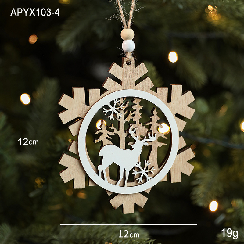 Christmas tree decorations, wooden creative pendants, reindeer houses, snowflakes, Christmas decorations, pendants — image 9