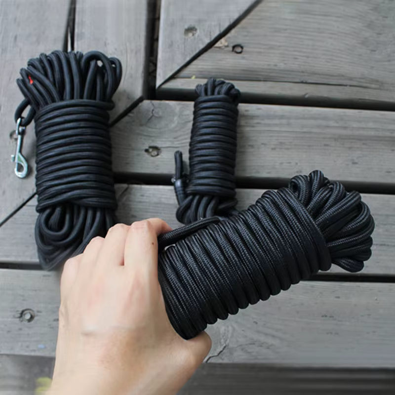Guía de perro en nylon negro larga para seguimiento al aire libre redonda para perros medianos y grandes 5m/10m/15m — imagen 1