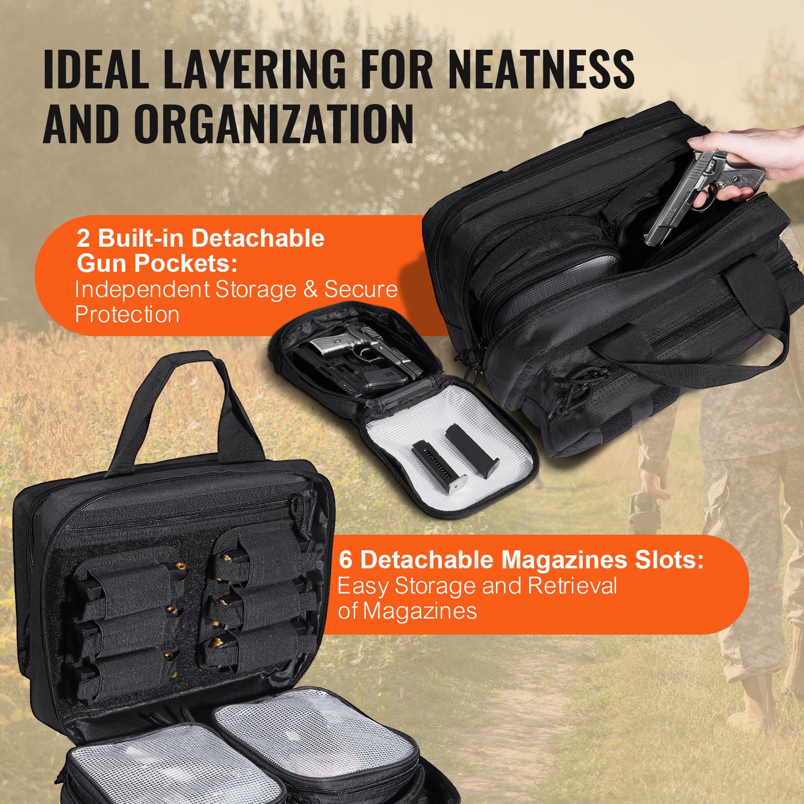 Tactical Pistol Backpack With 2 Pistol Cases, Gun Range Backpack With 6x Magazine Slots For Shooting And Hunting — image 3