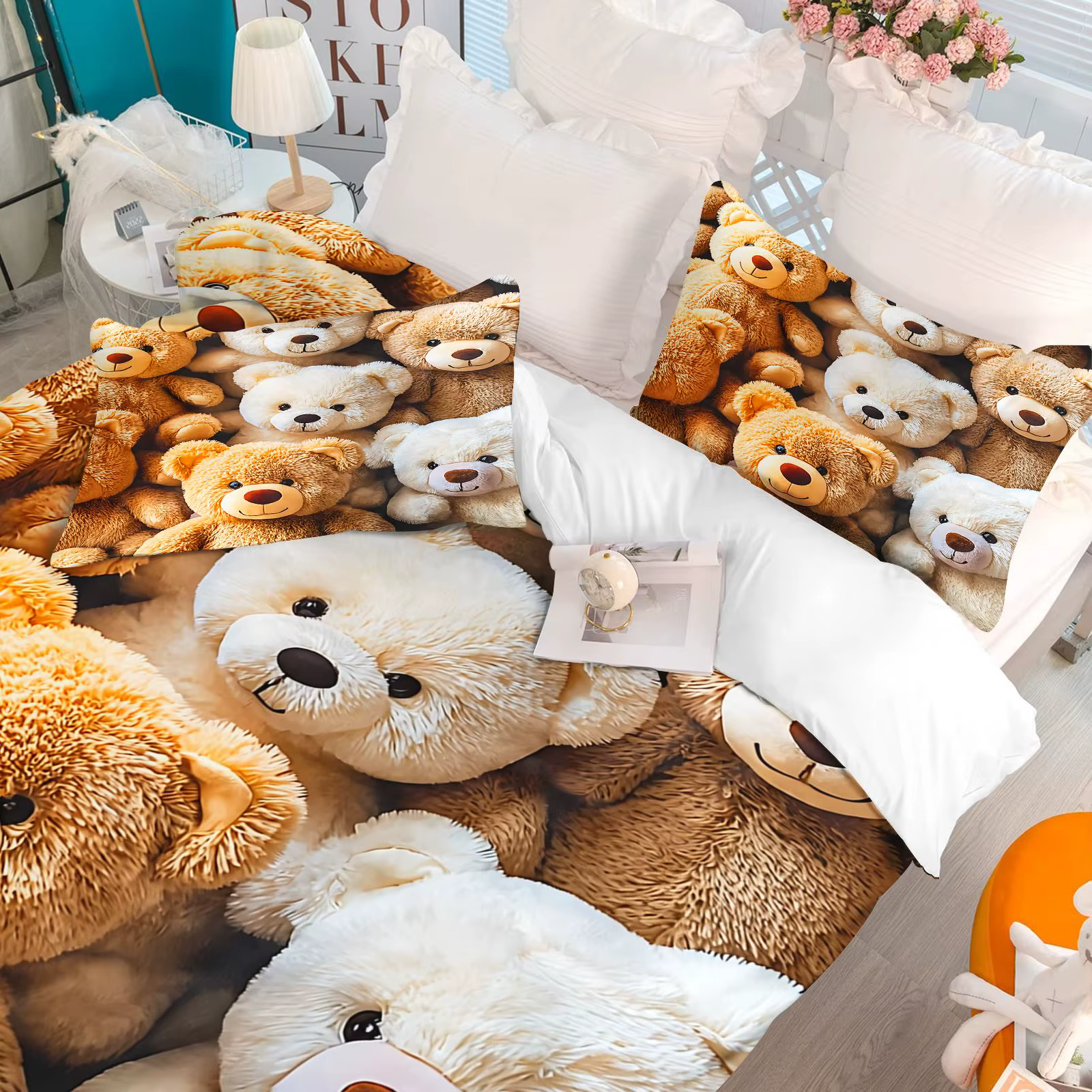 Set de Ropa de Cama de Oso de Peluche Esponjoso en 3D, Funda de Edredón de 3 Piezas, Estampado de Osos Apilados, Kit de Ropa de Cama para Cuarto Infantil — imagen 6