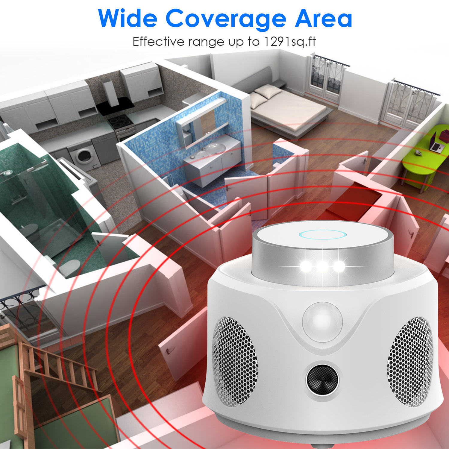 Repelente Ultrasónico de Ratones 360 Grados para Interior, Ahuyentador de Roedores para Ratones, Ratas y Ardillas con 3 Modos, 9 Luces Estroboscópicas, para Cocina, Sala, Ático, Sótano, Almacén y Garaje — imagen 2