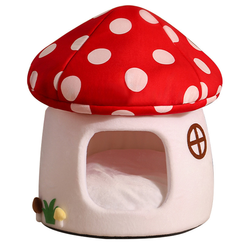 Red Umbrella Mushroom Cat House Dog Bed Winter Warm Closed-Style Cat House Pet Nest All-Season Universal for Cats and Dogs — image 2