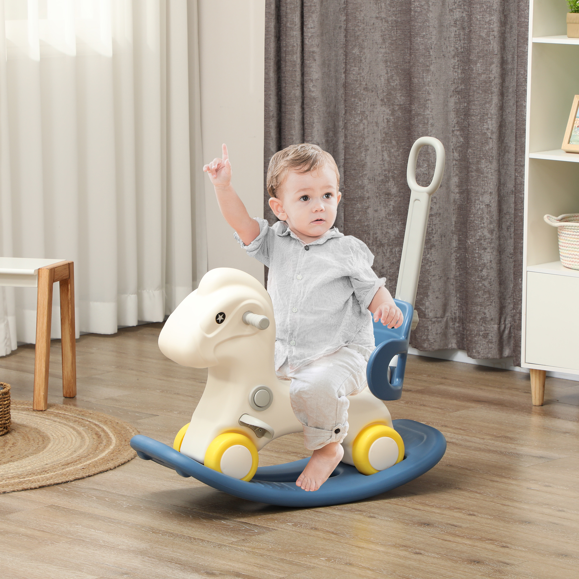 4 in 1 Rocking Horse for Toddles 1-3 Years with Detachable Push Handle & Balance Board, Blue — image 6