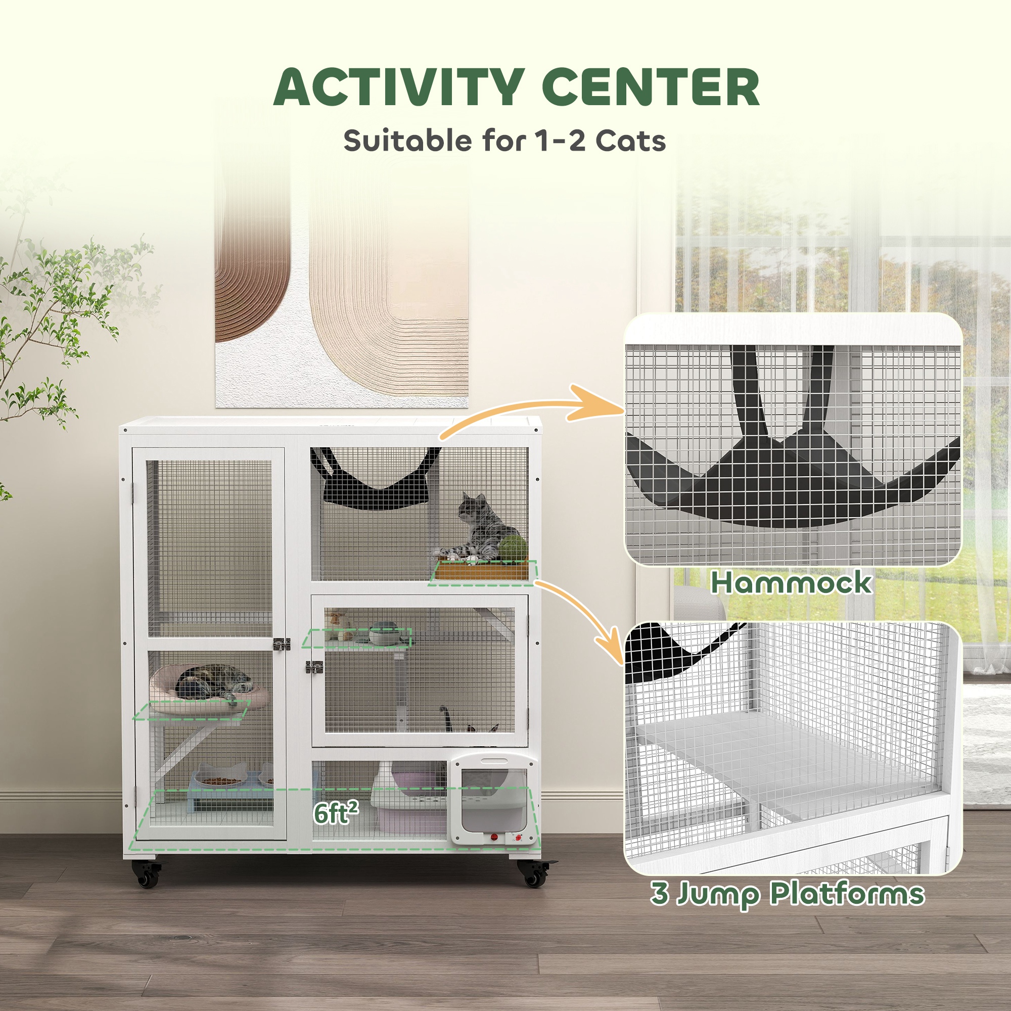 Casa para Gatos, Encierro Interior en Ruedas con Parte Superior Abatible, 39", Blanco — imagen 7