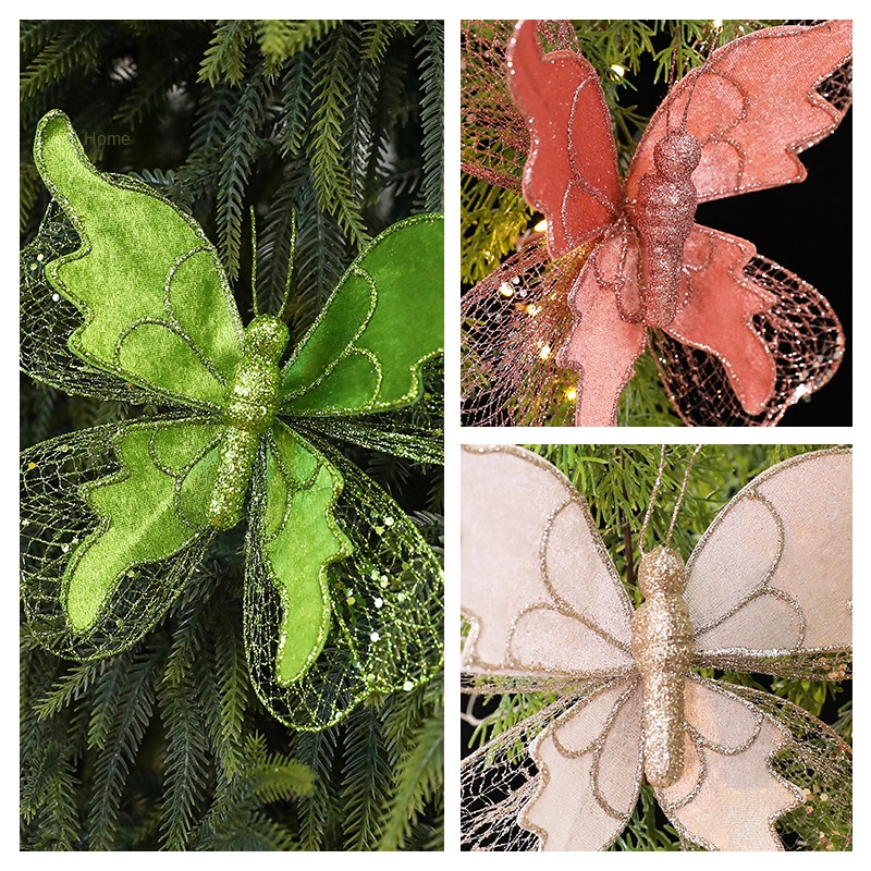 Saintyuan High-Quality Fabric Sequin Gold Powder Artificial Butterfly Ornament Christmas Tree Decoration — image 5