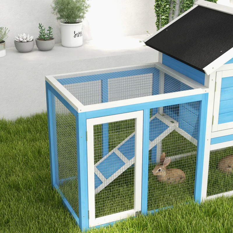 49 Wooden Rabbit Hutch Bunny Cage With Waterproof Asphalt Roof, Fun Outdoor Run, Removable Tray And Ramp, For Rabbits, Chickens, Ducks, Light Blue — imagen 4