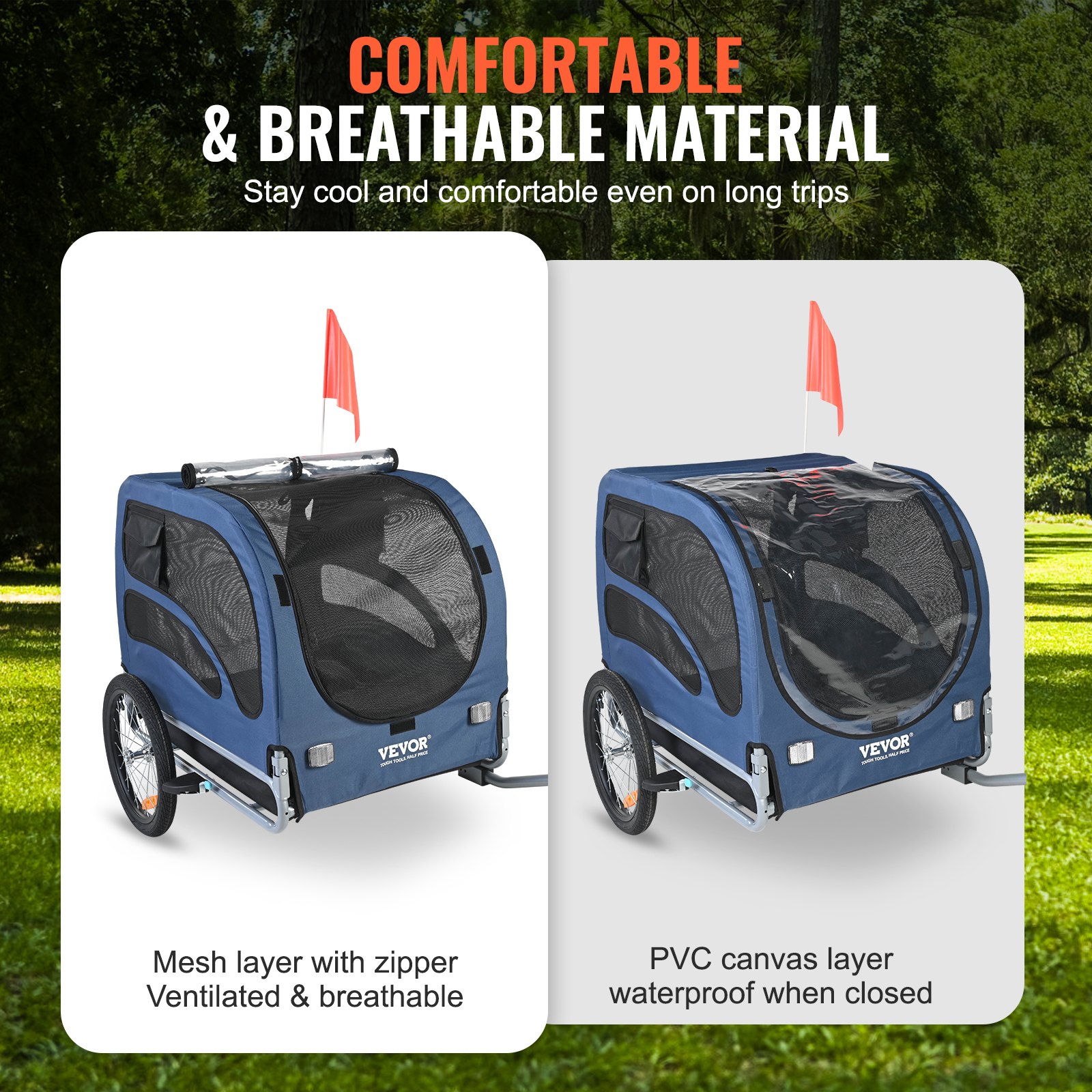 Pet Cart Bicycle Carrier, Easy Folding Frame With Quick Release Wheels, Universal Bicycle Coupler, Reflectors, Flag, Collapsible To Store, Blue Black — image 4