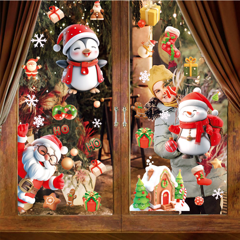 3D Santa Claus Elk Static Window Stickers Showcase Glass Doors Christmas Decorative Stickers Self Adhesive — image 3