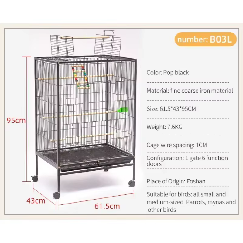 Large Bird Cages Luxury Villa Art Birdcage Big Space Black Stainless Steel Metal Iron Pet Parrot Cage Low Price — image 3