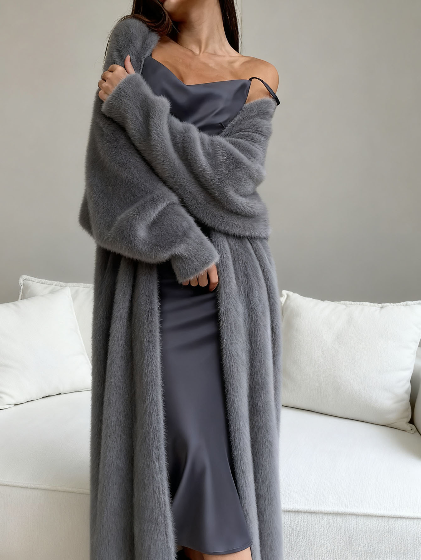 Faux Rex Rabbit White Knit Cardigan Coat for Women, Autumn/Winter, Loose, Fluffy — image 8