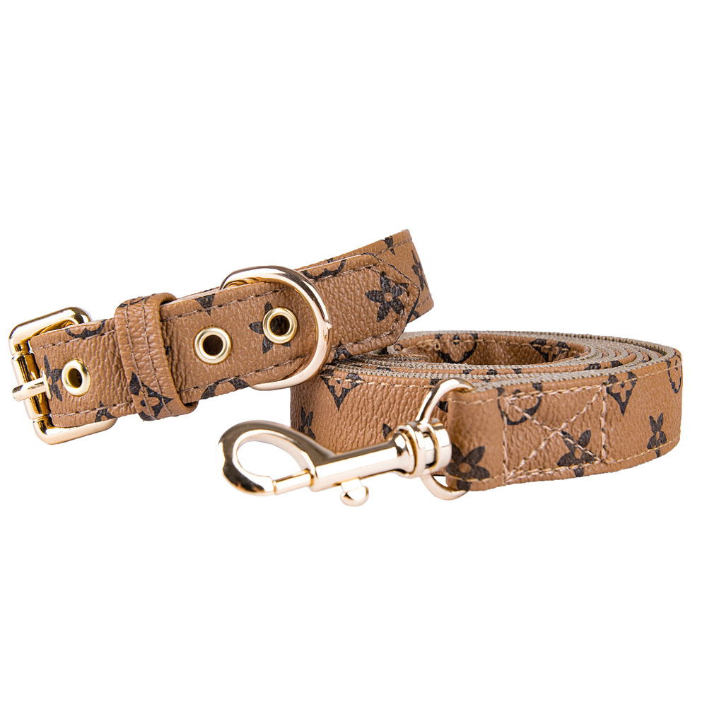 Old Flower Pet Collar PU Leather Dog Collar Traction Rope Cat Traction Collar Dog Walking Rope Anti-String Wear — image 9