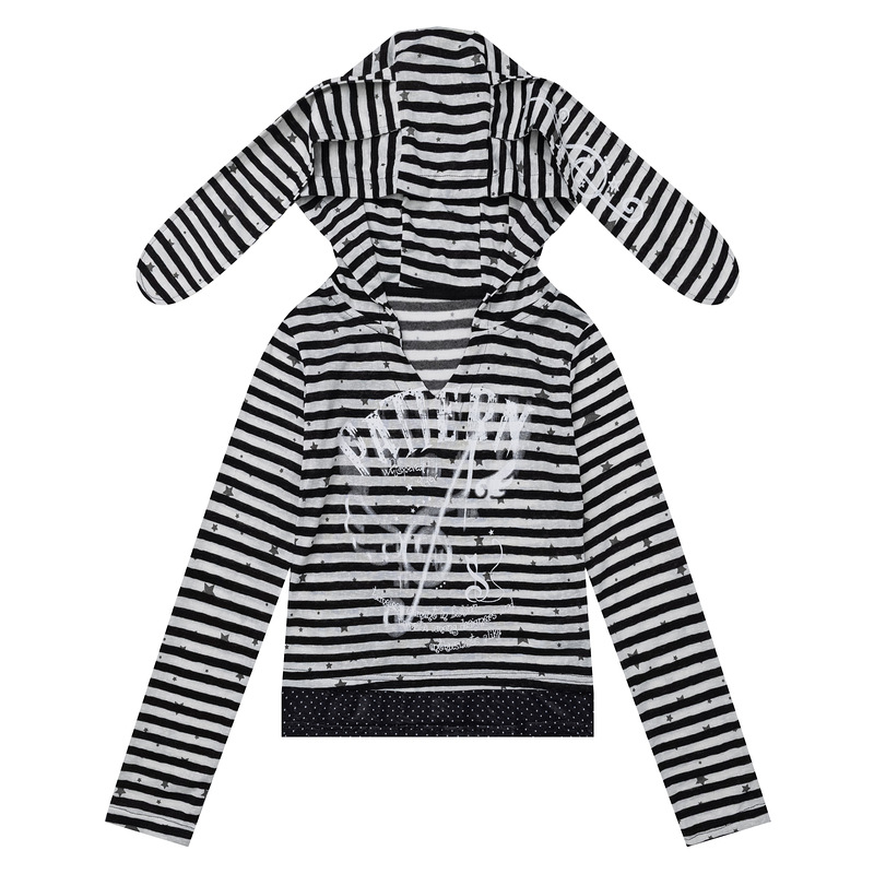 Thin striped rabbit ear hooded long sleeved T-shirt — image 3
