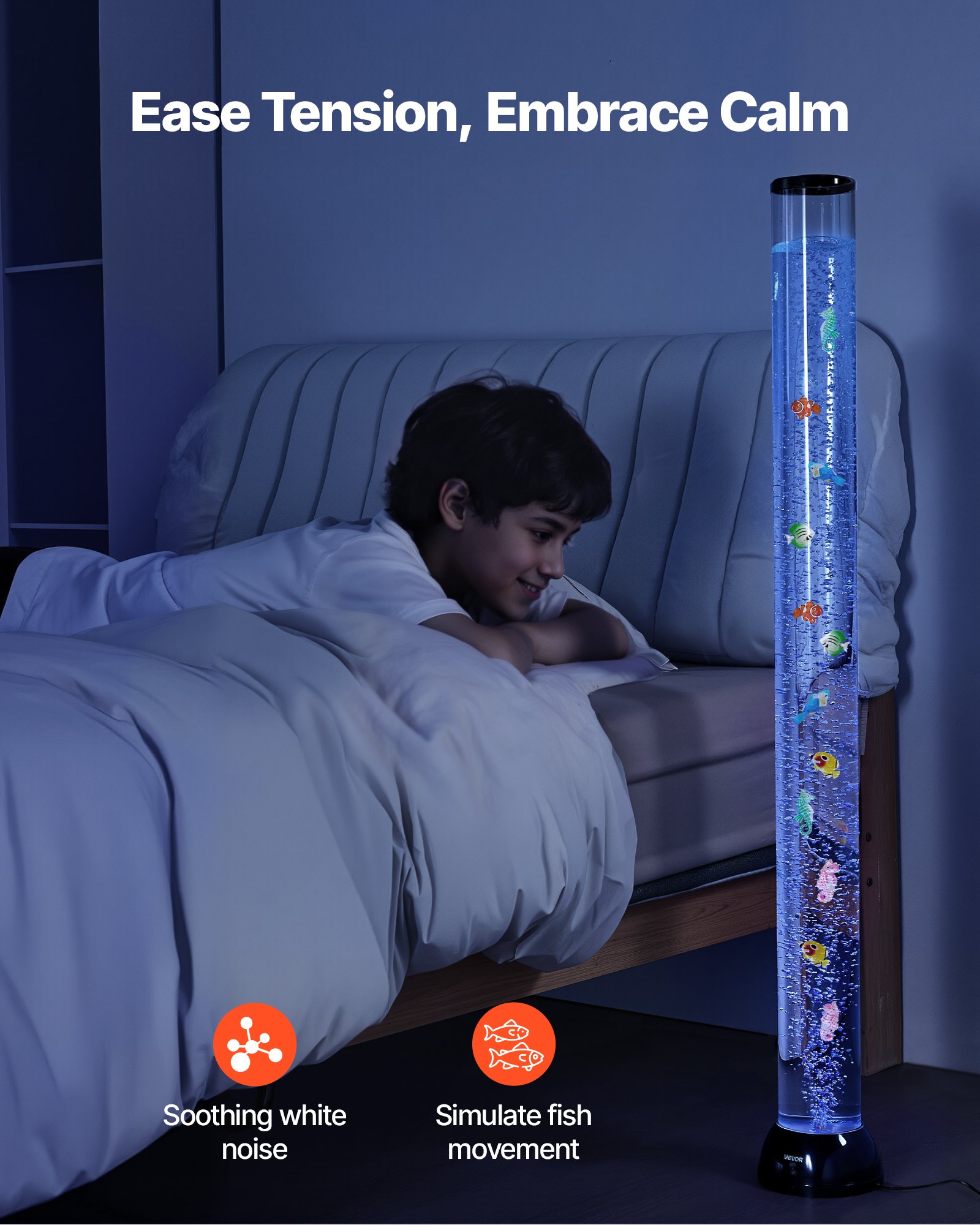 Sensory Bubble Tube Lamp, 4 Ft Bubble Fish Tube, Sensory Aquarium Lamp With 10 Floating Fish & 16 Color Effects, Remote Control, Stress Relief Calming Light For Bedroom Living Room Home Decor — imagen 3