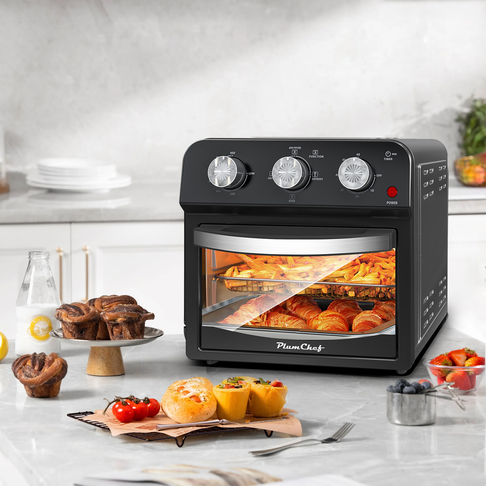 Freidora de Aire de 12.5 Qt con Cocción Multifunción Avanzada, Parrilla, Freír al Aire, Descongelar, Hornear, Preajustes para Papas Fritas, Pizza, Pollo, Pescado y Tostadas, Control de Doble Perilla, Prohibida la Reventa en Amazon — imagen 6