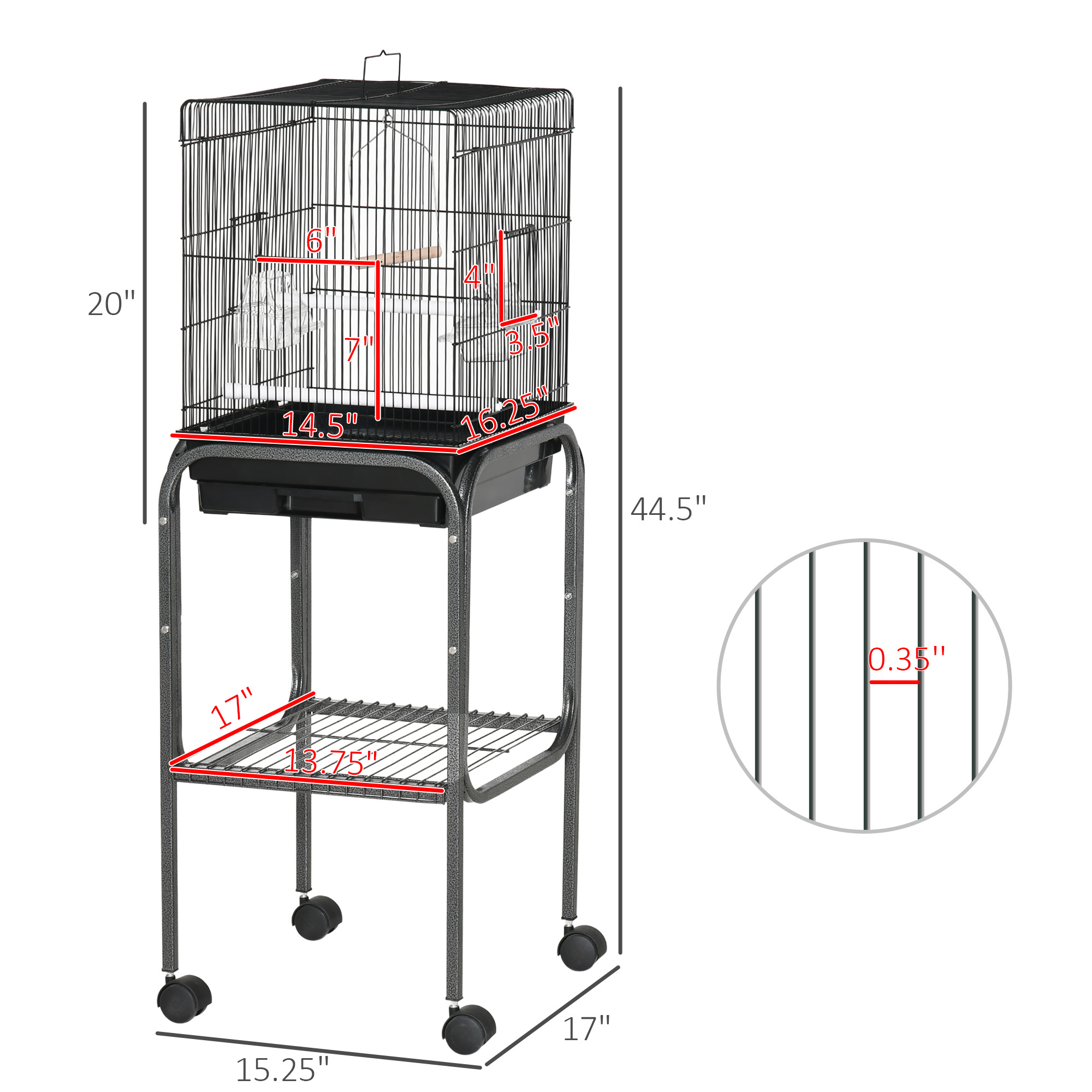 45-inch Metal Indoor Bird Cage, Parrot Cage, Bird Aviary with Detachable Rolling Stand, Storage Basket, and Accessories - Black — image 8