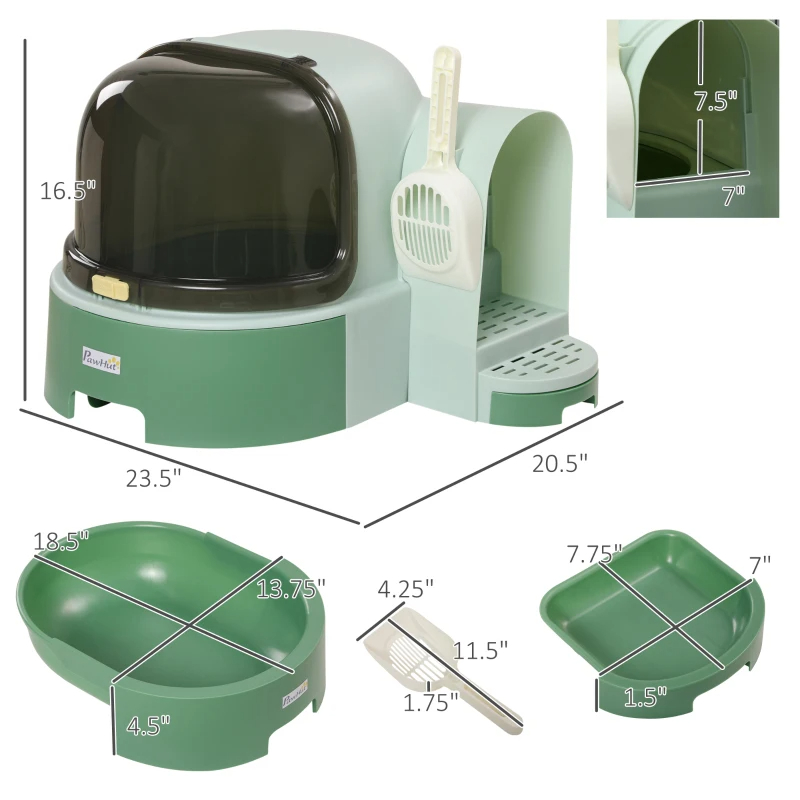 Cat Litter Box Easy To Clean Open With Scoop, Green — imagen 4