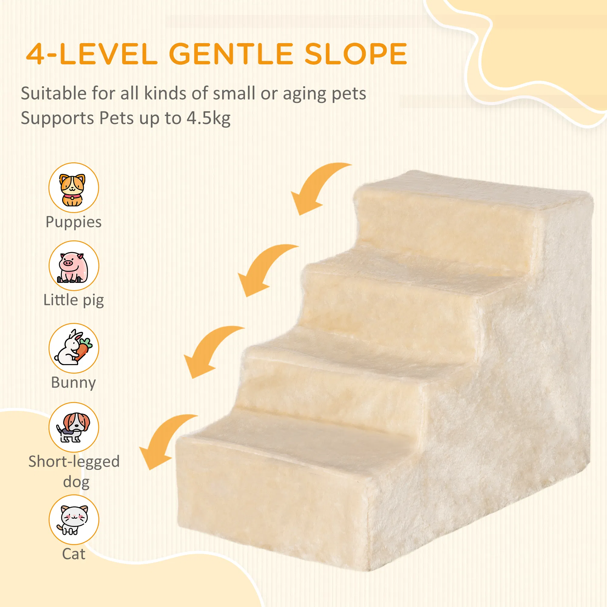 4-Step Dog Ramp for Sofa, Bed, and Couch, with Removable Cover, Beige — image 6
