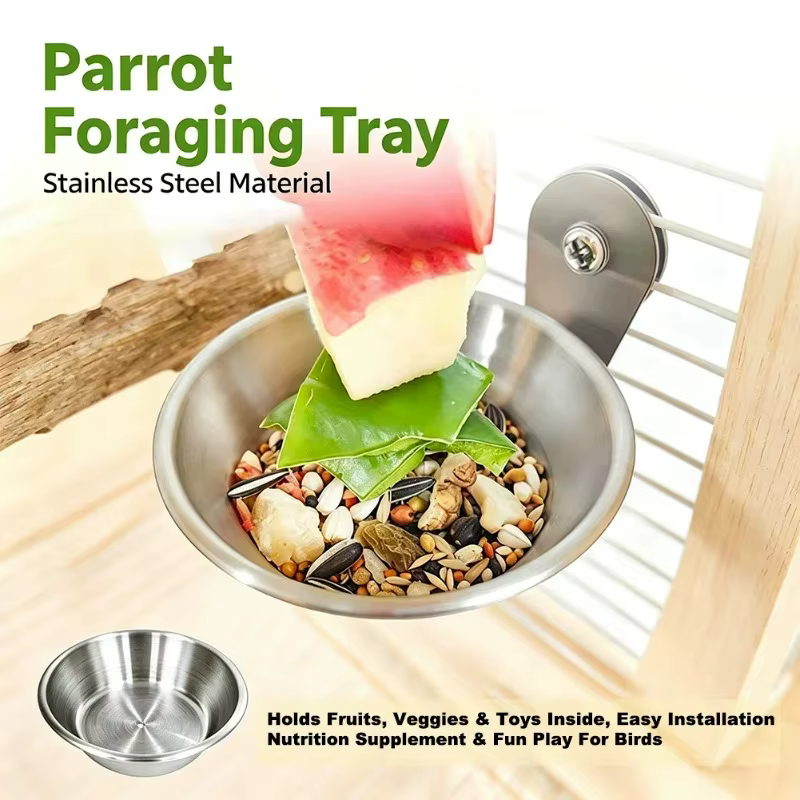 Stainless Steel Bird Fruit Fork & Vegetable Feeding Hook, Fruit Holder and Anti-Spill Food Bowl, Bird Cage Accessory for Parrots — image 5