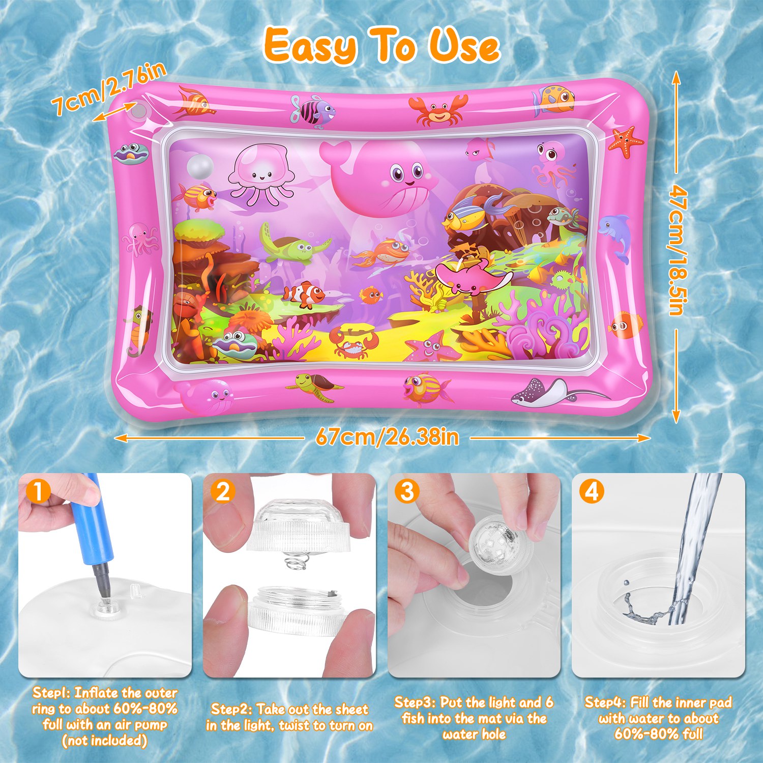 Manta de Agua Interactiva para Gatos con Pez Flotantes LED Cambiante de Color - Entretenimiento Sensorial para Felinos — imagen 11