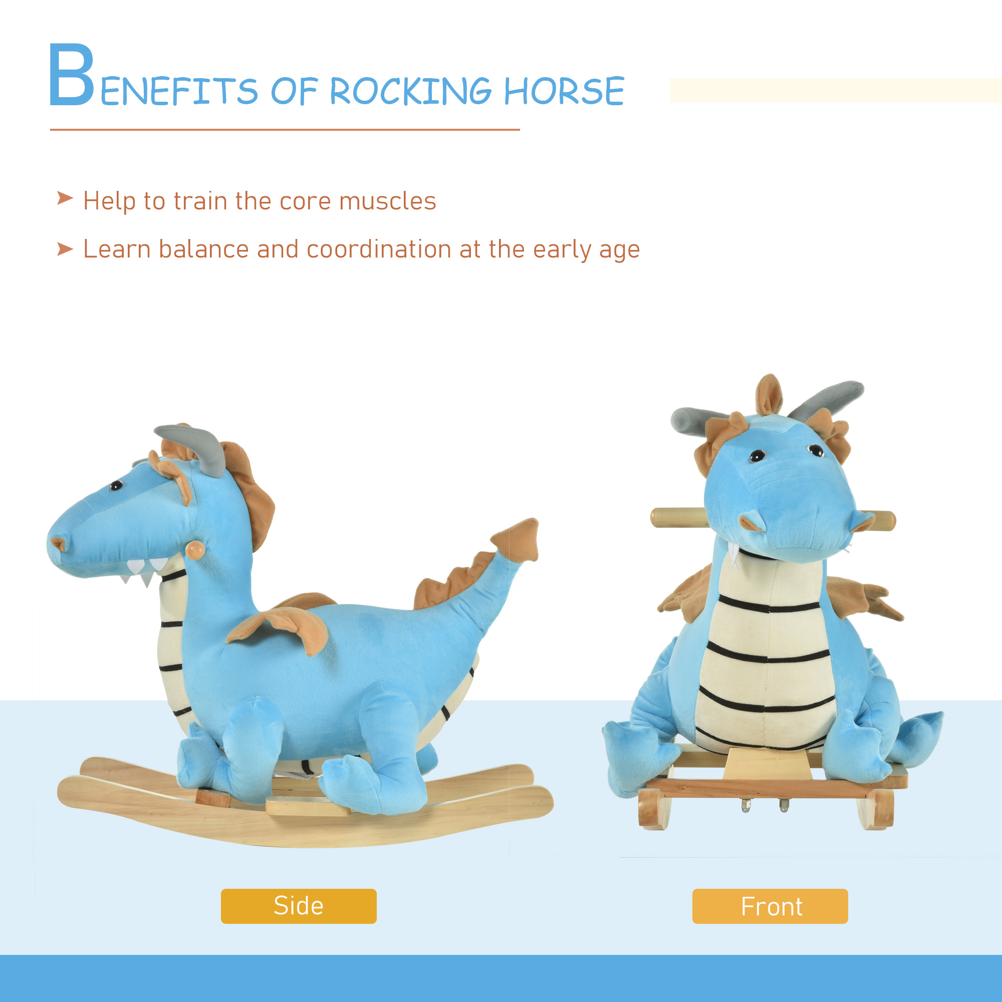 Caballo de Paja Montador con Sonidos Realistas de Dinosaurio para Niños de 18-36 Meses, Azul — imagen 2
