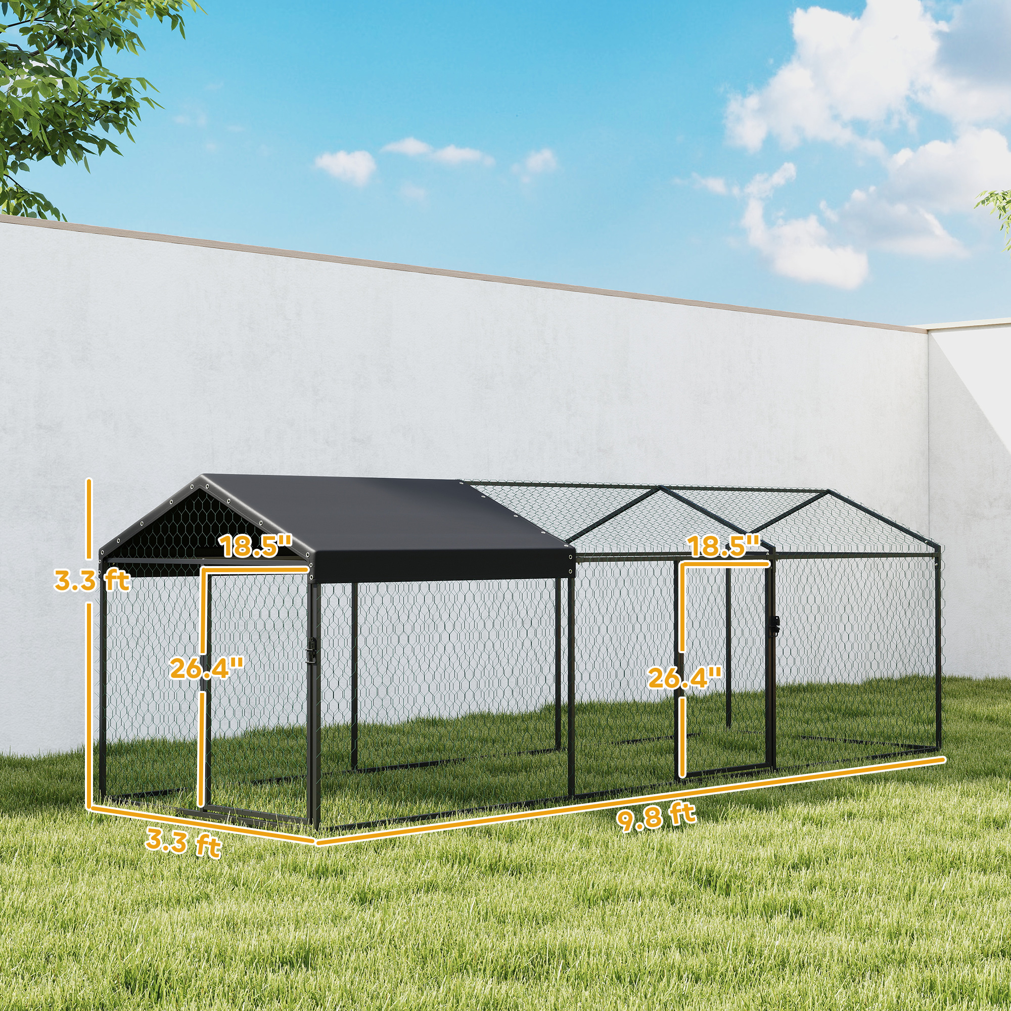 Casa de Pollos Grande en Metal con Corral Acogedor y Cubierta Impermeable UV para 3-5 Gallinas, Caja para Pájaros Exterior para Conejos — imagen 4