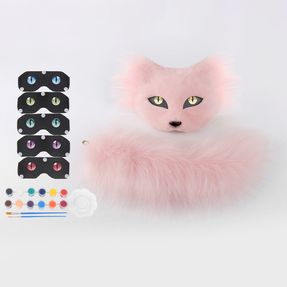 Halloween Half-Face Cat Mask, Personality DIY Animal Mask, Cosplay Plush Tail, Animal Tail Party Accessory — image 12