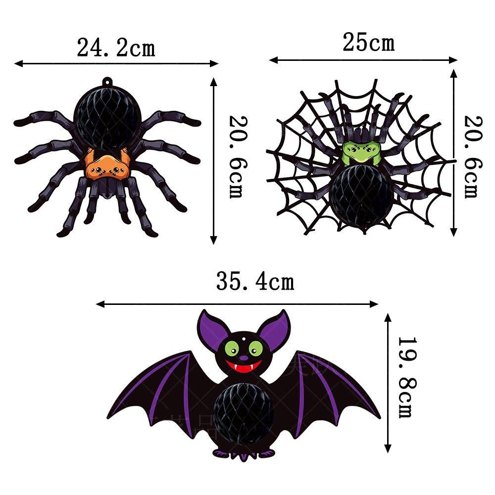 Halloween Decorative Hanging Ornament Spider Bat Honeycomb Ball Pendant 3D Spider Honeycomb Decoration — image 6