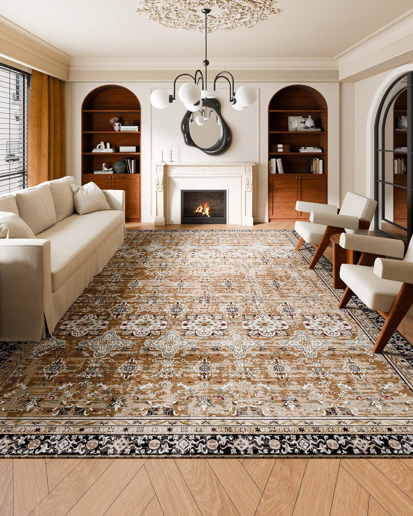 Area Rug, 9 X 12 Ft Large Washable Rug, Non-Slip And Tear-Resistant Soft Carpet, Pet & Child Friendly Vintage Area Rugs, Indoor Mat For Bedroom, Living Room, Kids Room, Office, Brown Green — imagen 3