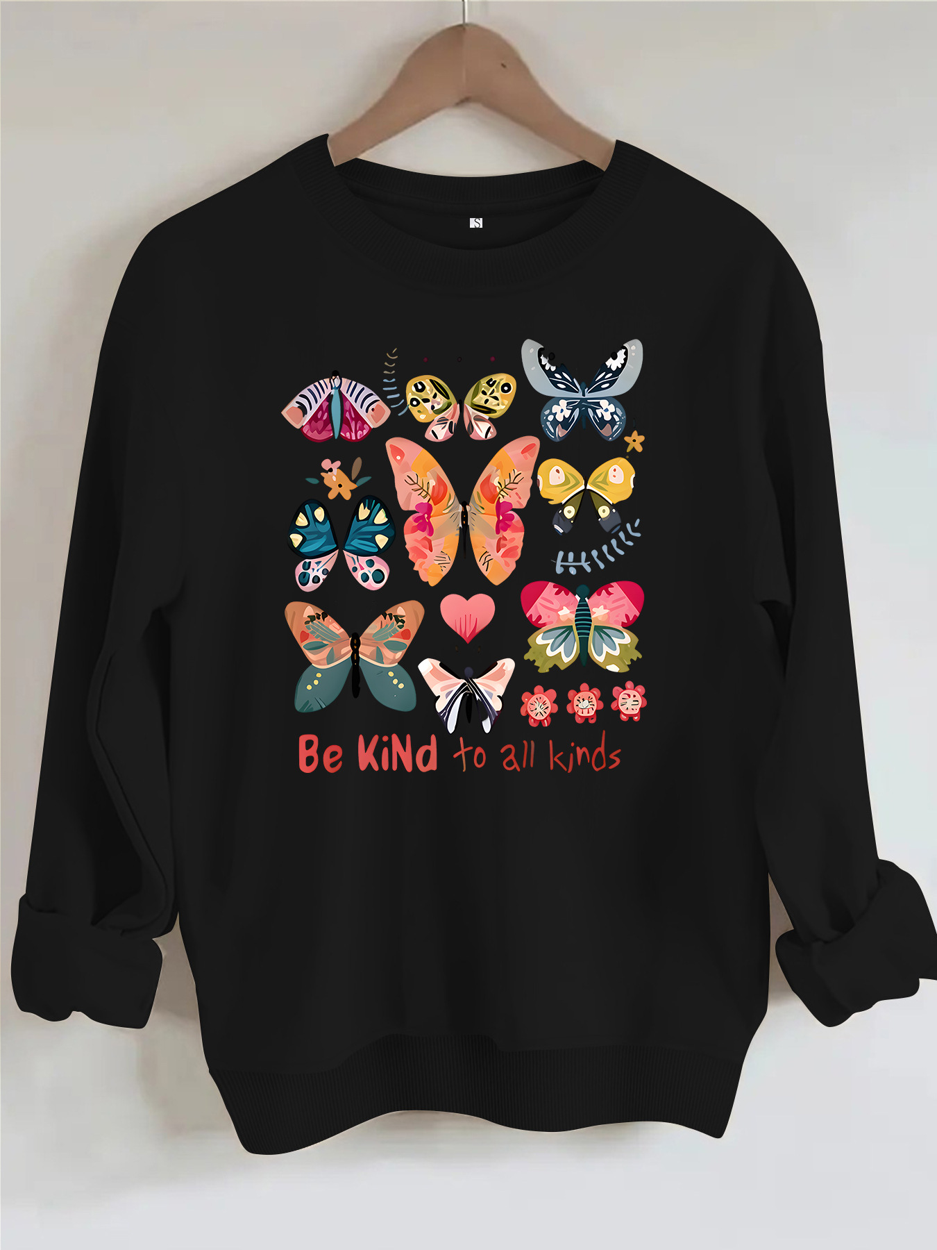 Butterfly and Goodwill Text Printed Round Neck Hoodie for Women — image 10
