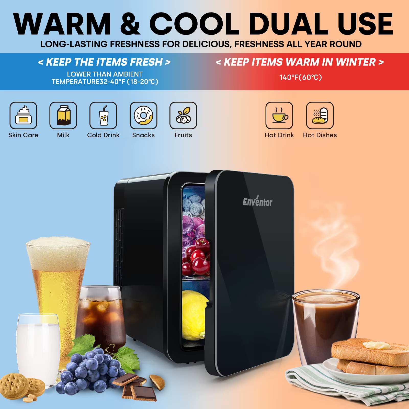 Enventor 4L Mini Refridgerator Portable Car Skincare Fridge Multi-functional Thermoelectric Cooler and Warmer For Summer Camping — image 3
