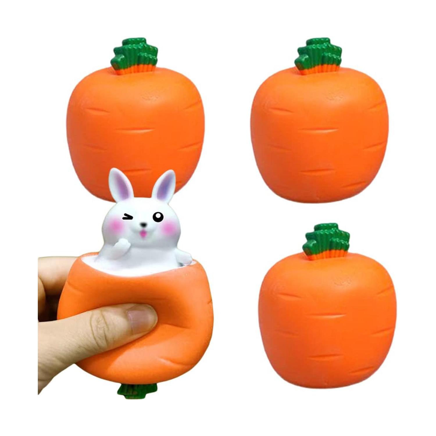 4 Pack Carrot Rabbit Squeeze Stress Balls, Bunny Sensory Fidget Toys, TPR Stress Relief Toys For Kids Adults, Easter Birthday Party Favors For ADD ADHD OCD — image 1