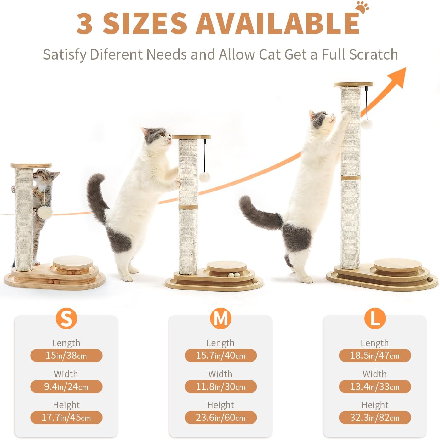 Poste de Rastrillado para Gatos Mediano con Dos Capas de Sisal, Juguetes Interactivos para Indor, Bola Colgante de Madera para Kitten — imagen 3