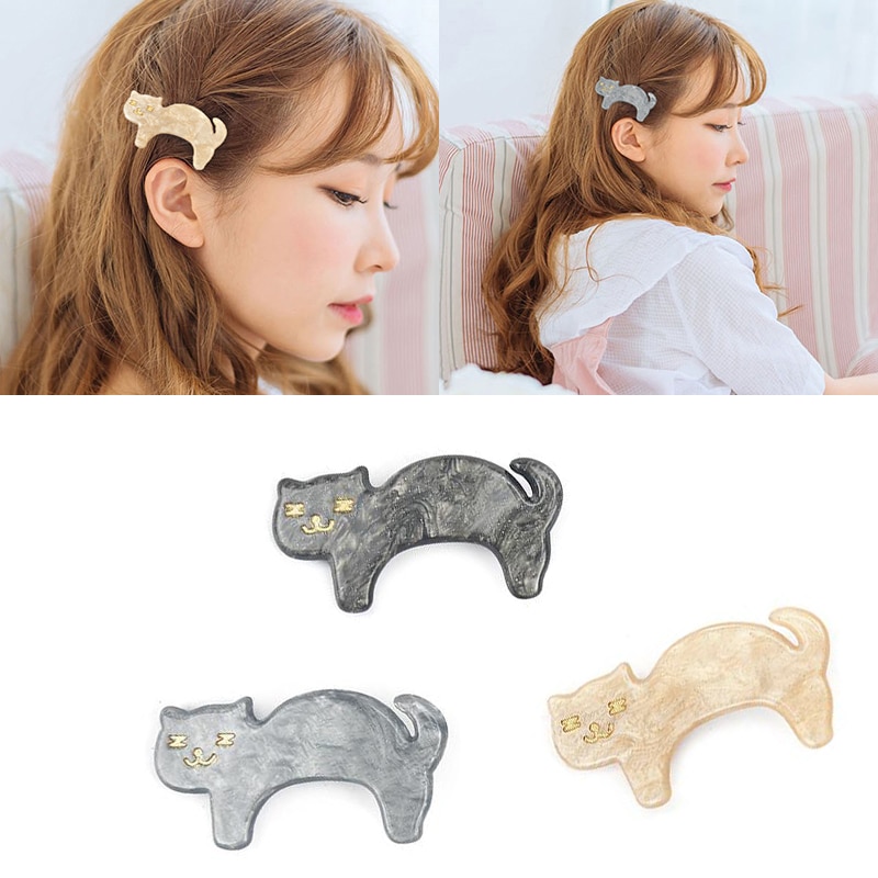 Women Animals Hair Accessories Solid Color Cartoon Cat Hairpins Jewelry Acrylic Buckbill Hair Clip Headwear — image 1