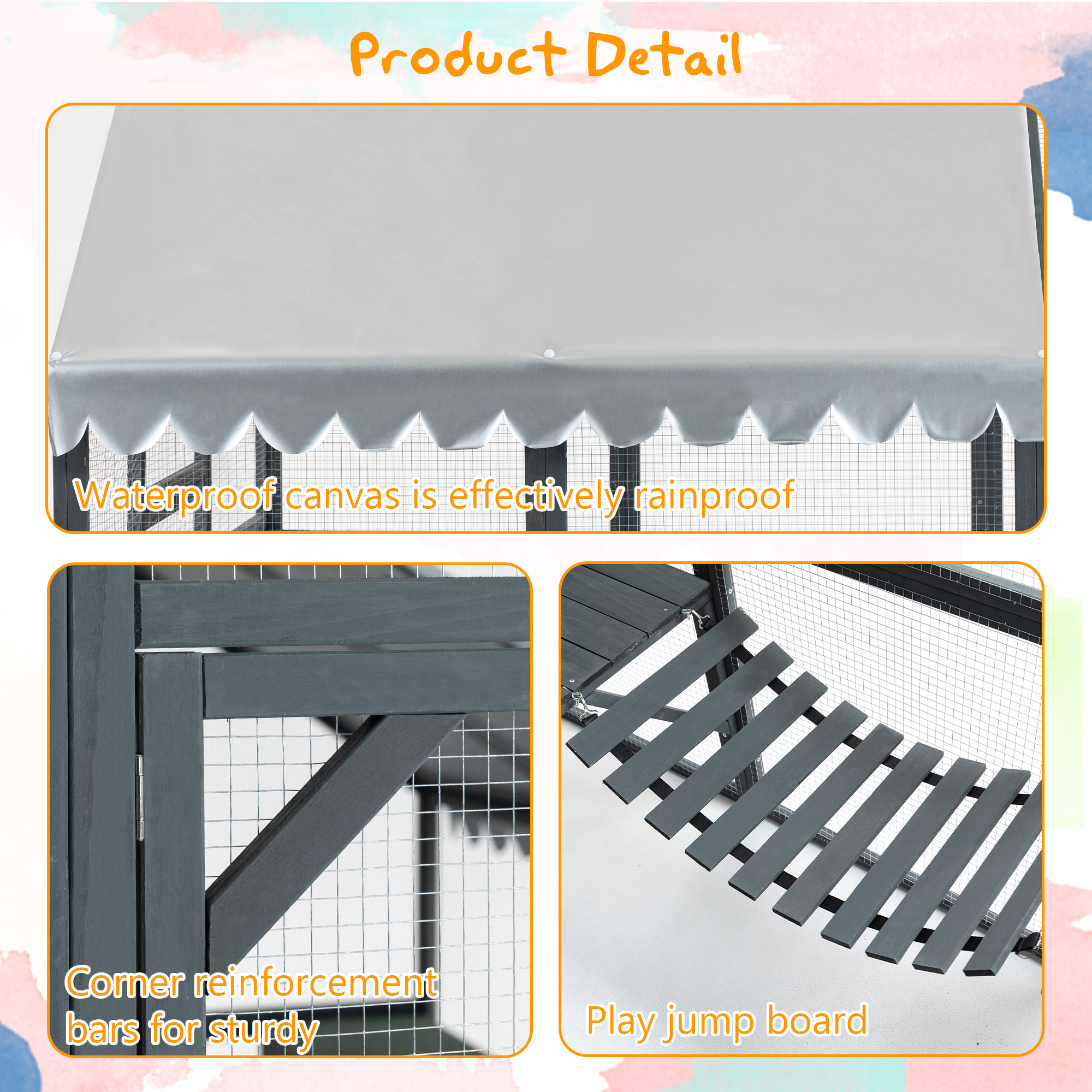 Premium Cat Run Large Outdoor Enclosure, Wooden Catio Kitty Mansion With Suspension Bridges, Strolling Paths, Cozy Cabins, Protective Roof Cover, 82 Inch Expanse — image 2