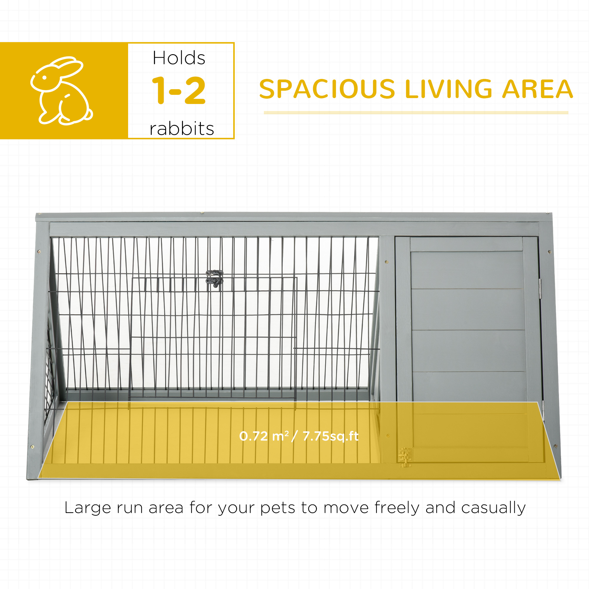 Casa para Conejos Exterior, Galpón de Pollos en Madera con Corral, Jaula para Conejo, Pato y Pollo Pequeño para Jardín, Patio, Granjas, 46" x 24.5" x 21", Gris Claro — imagen 5